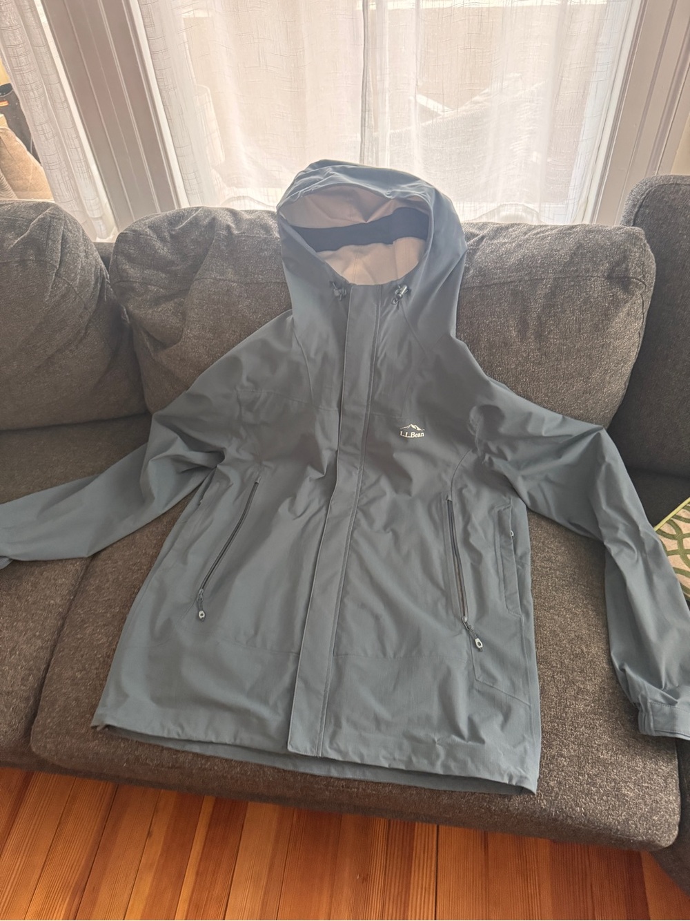 L.L. Bean Men's Slate Blue Hooded Raincoat